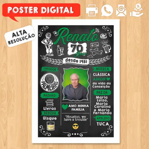 Arte Digital Chalkboard Poster Aniversário 70 Anos