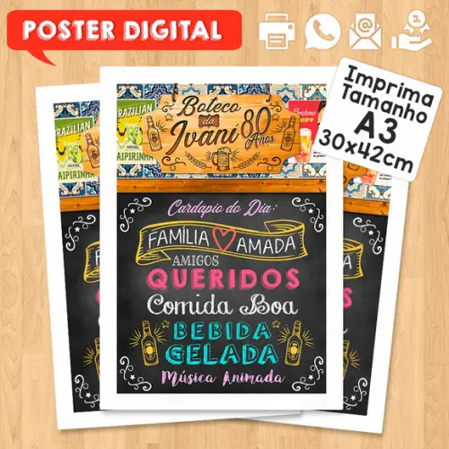 Arte Digital Chalkboard Poster Aniversário 80 Anos