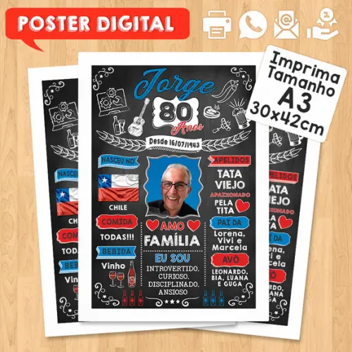 Arte Digital Chalkboard Poster Aniversário 80 Anos