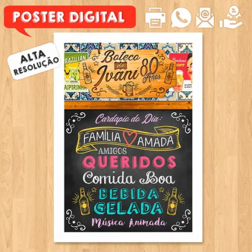 Arte Digital Chalkboard Poster Aniversário 80 Anos
