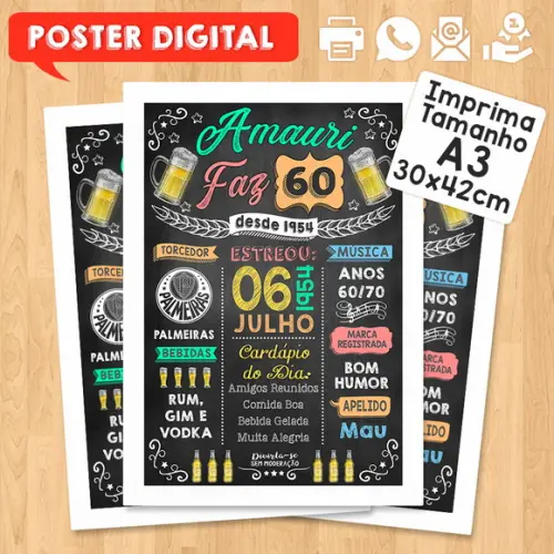 Arte Digital Chalkboard Poster Aniversário Amauri Faz 60
