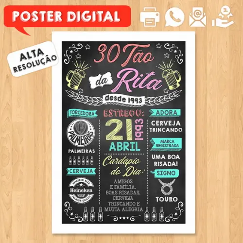Arte Digital Chalkboard Poster Aniversário Boteco 30tão
