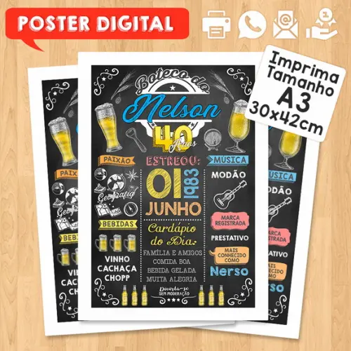 Arte Digital Chalkboard Poster Aniversário Boteco 40 Anos