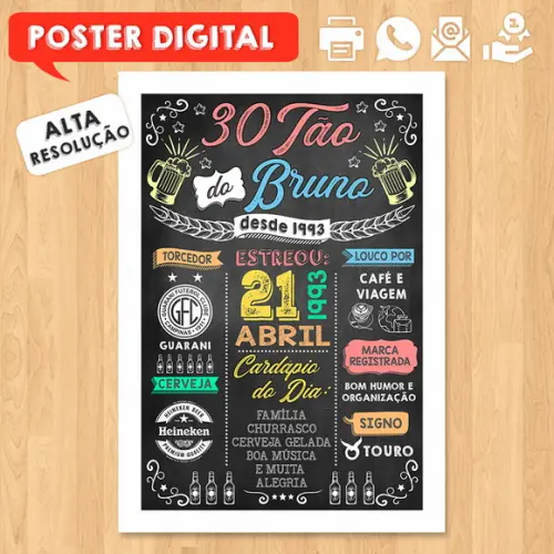 Arte Digital Chalkboard Poster Aniversário Boteco 30tão