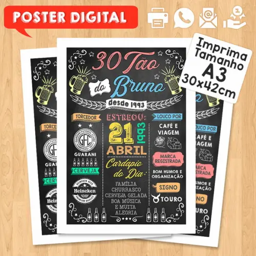 Arte Digital Chalkboard Poster Aniversário Boteco 30tão