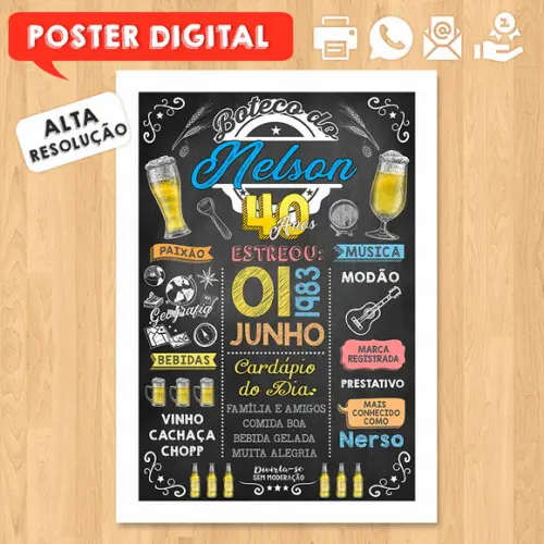 Arte Digital Chalkboard Poster Aniversário Boteco 40 Anos