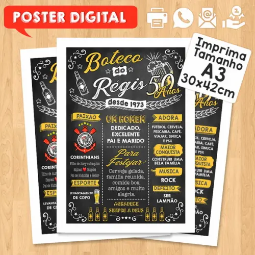 Arte Digital Chalkboard Poster Aniversário Boteco 50 Anos