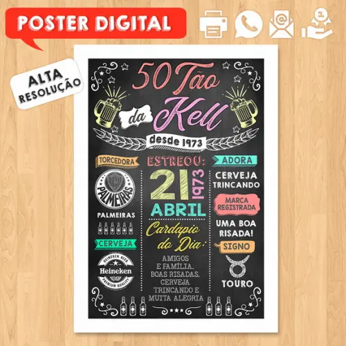 Arte Digital Chalkboard Poster Aniversário Boteco 50tão