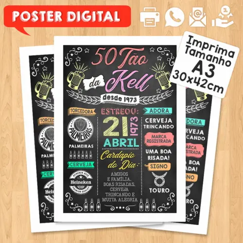 Arte Digital Chalkboard Poster Aniversário Boteco 50tão