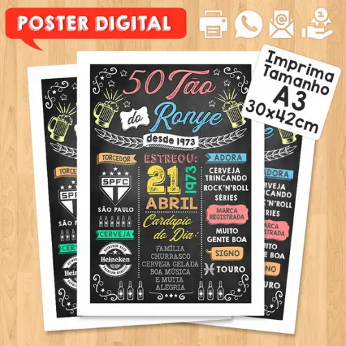 Arte Digital Chalkboard Poster Aniversário Boteco 50tão