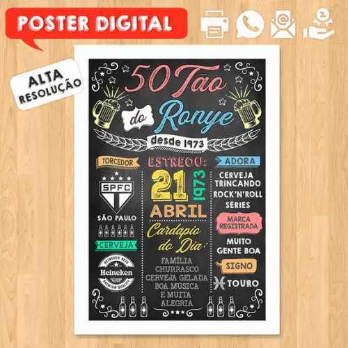 Arte Digital Chalkboard Poster Aniversário Boteco 50tão