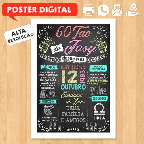 Arte Digital Chalkboard Poster Aniversário Boteco 60tão