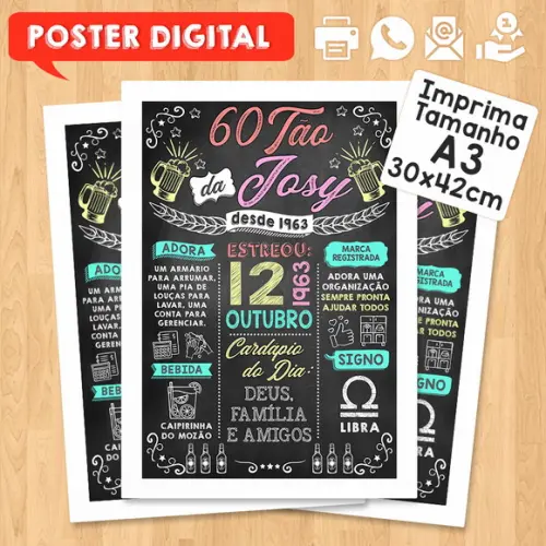 Arte Digital Chalkboard Poster Aniversário Boteco 60tão