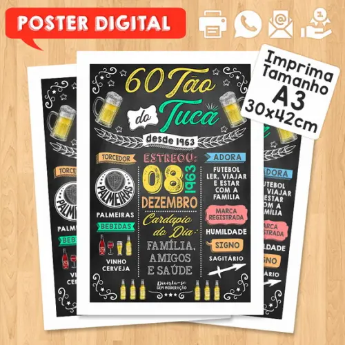 Arte Digital Chalkboard Poster Aniversário Boteco 60tão