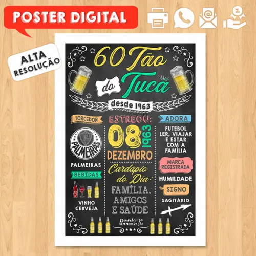 Arte Digital Chalkboard Poster Aniversário Boteco 60tão