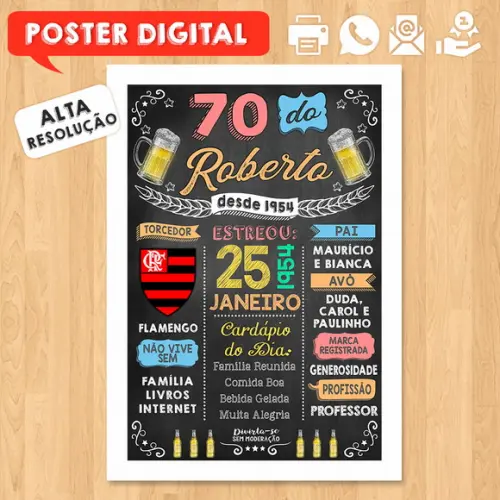 Arte Digital Chalkboard Poster Aniversário Boteco 70 Anos
