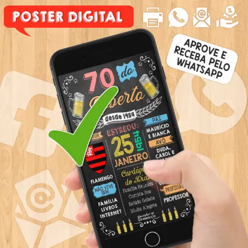 Arte Digital Chalkboard Poster Aniversário Boteco 70 Anos