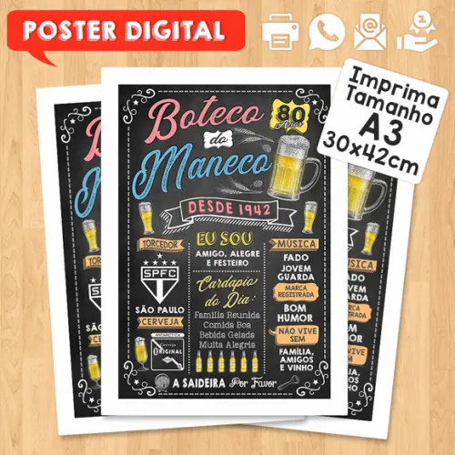 Arte Digital Chalkboard Poster Aniversário Boteco 80 Anos