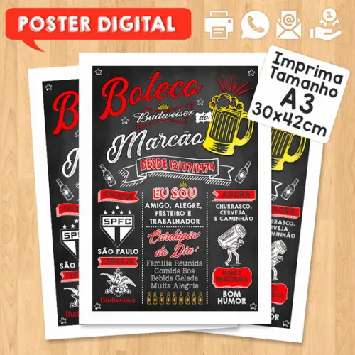 Arte Digital Chalkboard Poster Aniversário Boteco Bud