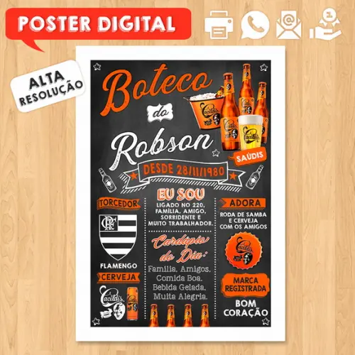 Arte Digital Chalkboard Poster Aniversário Boteco Cacildis