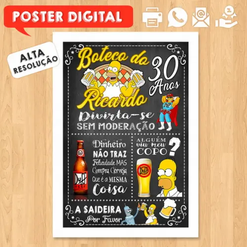 Arte Digital Chalkboard Poster Aniversário Boteco do Homer
