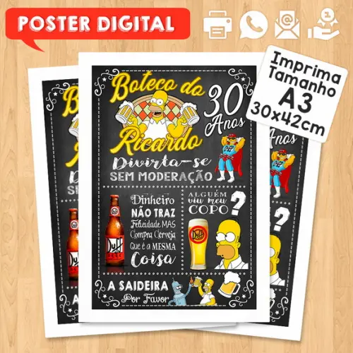 Arte Digital Chalkboard Poster Aniversário Boteco do Homer