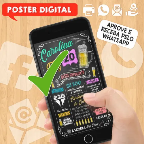 Arte Digital Chalkboard Poster Aniversário Carolina Faz 20