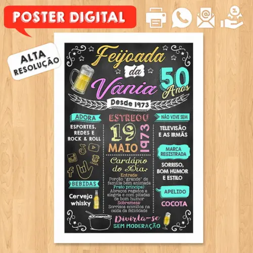 Arte Digital Chalkboard Poster Aniversário Feijoada da Vânia