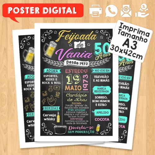 Arte Digital Chalkboard Poster Aniversário Feijoada da Vânia