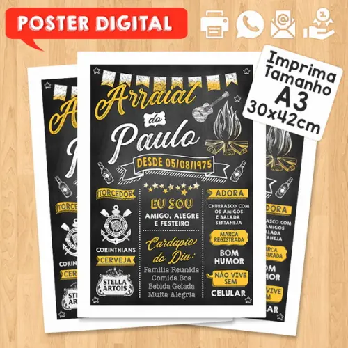 Arte Digital Chalkboard Poster Aniversário Festa no Arraial