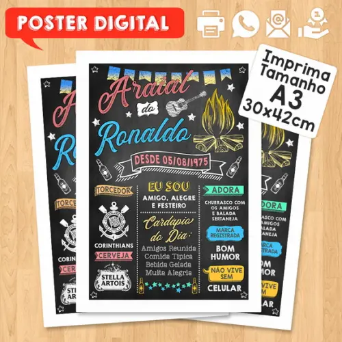 Arte Digital Chalkboard Poster Aniversário Festa no Arraial