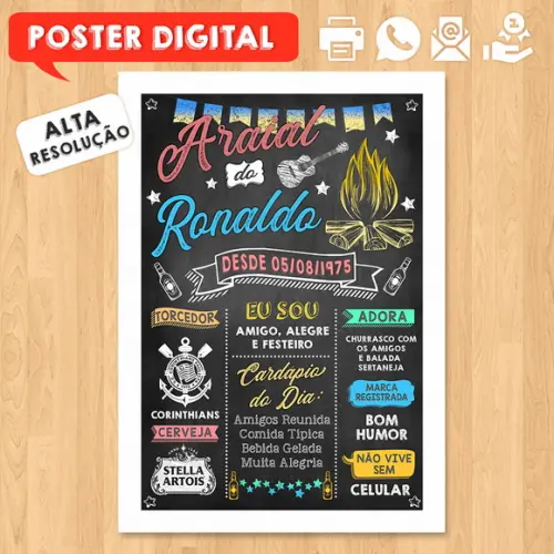 Arte Digital Chalkboard Poster Aniversário Festa no Arraial
