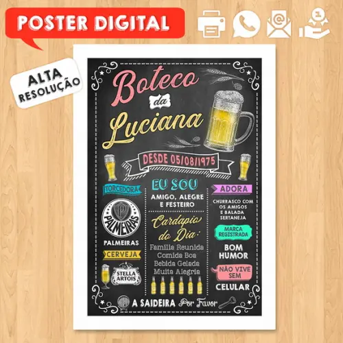 Arte Digital Chalkboard Poster Aniversário Festa no Boteco