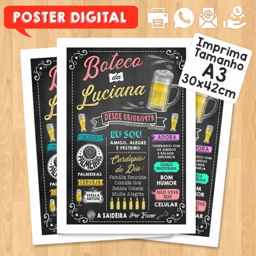 Arte Digital Chalkboard Poster Aniversário Festa no Boteco