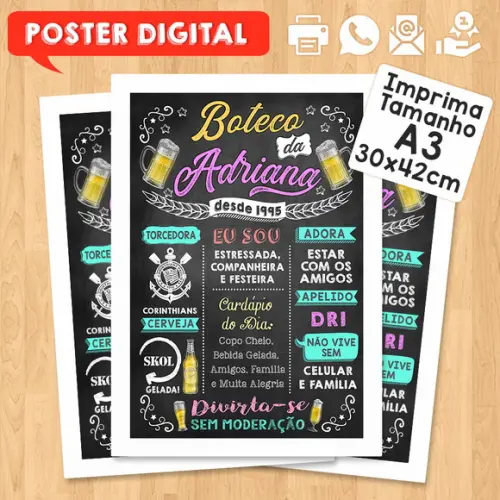 Arte Digital Chalkboard Poster Aniversário Festa no Boteco