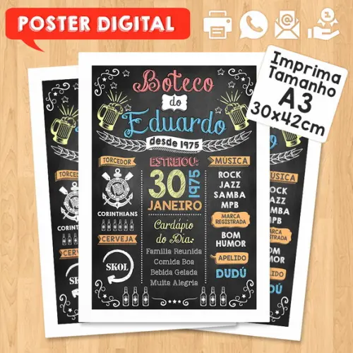 Arte Digital Chalkboard Poster Aniversário Festa no Boteco