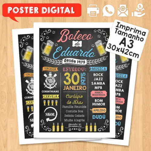 Arte Digital Chalkboard Poster Aniversário Festa no Boteco