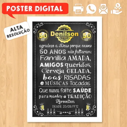 Arte Digital Chalkboard Poster Aniversário Festa no Boteco