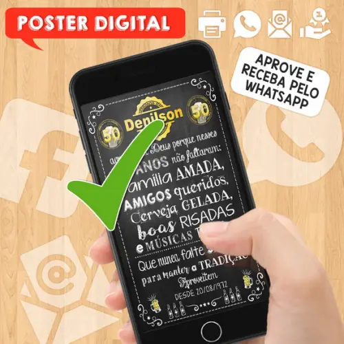Arte Digital Chalkboard Poster Aniversário Festa no Boteco