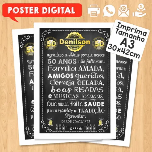 Arte Digital Chalkboard Poster Aniversário Festa no Boteco