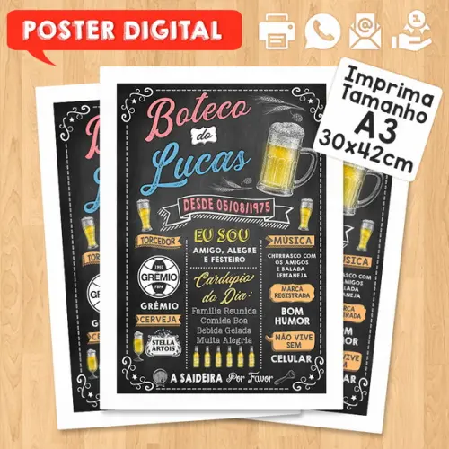 Arte Digital Chalkboard Poster Aniversário Festa no Boteco