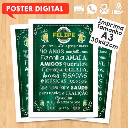 Arte Digital Chalkboard Poster Aniversário Festa no Boteco