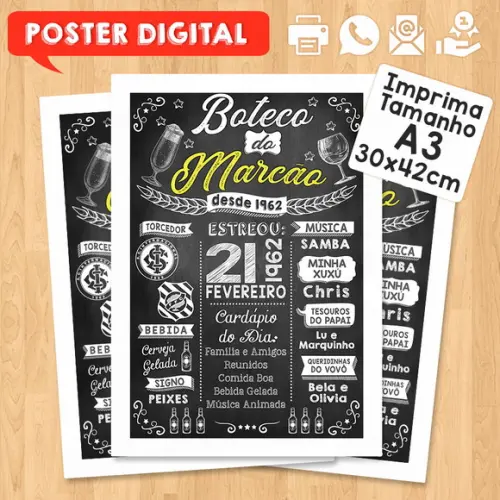 Arte Digital Chalkboard Poster Aniversário Festa no Boteco
