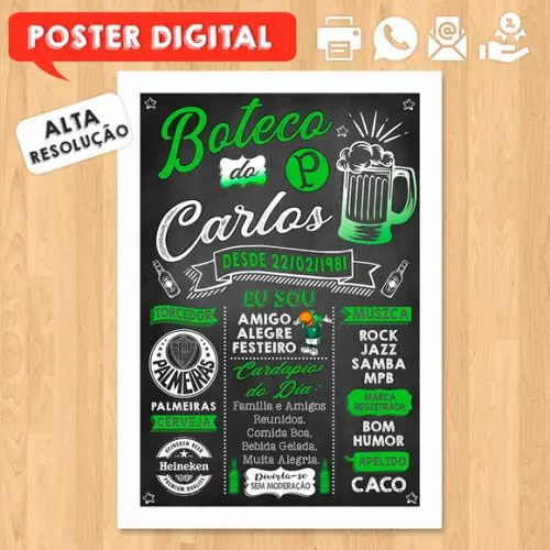 Arte Digital Chalkboard Poster Aniversário Festa no Boteco