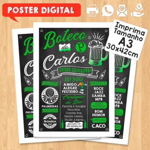 Arte Digital Chalkboard Poster Aniversário Festa no Boteco