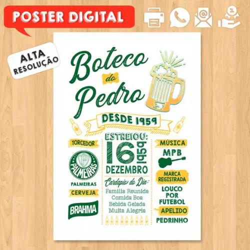 Arte Digital Chalkboard Poster Aniversário Festa no Boteco