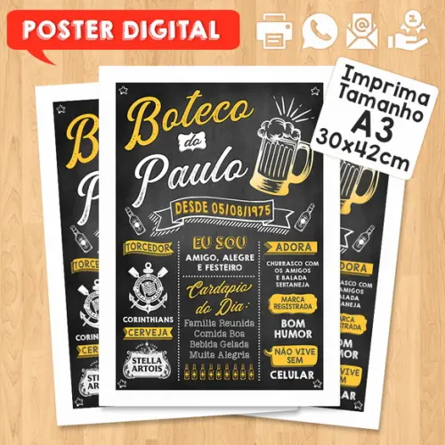 Arte Digital Chalkboard Poster Aniversário Festa no Boteco