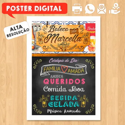 Arte Digital Chalkboard Poster Aniversário Festa no Boteco