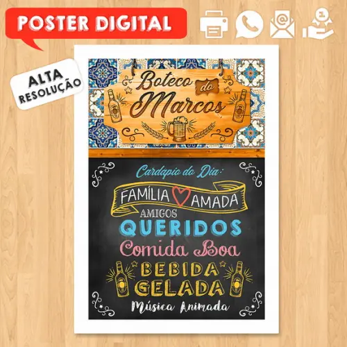 Arte Digital Chalkboard Poster Aniversário Festa no Boteco