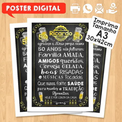 Arte Digital Chalkboard Poster Aniversário Festa no Boteco
